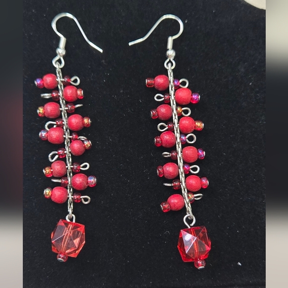 Sliver925 Hook Red Beaded Drop Earrings - Picture 8 of 15